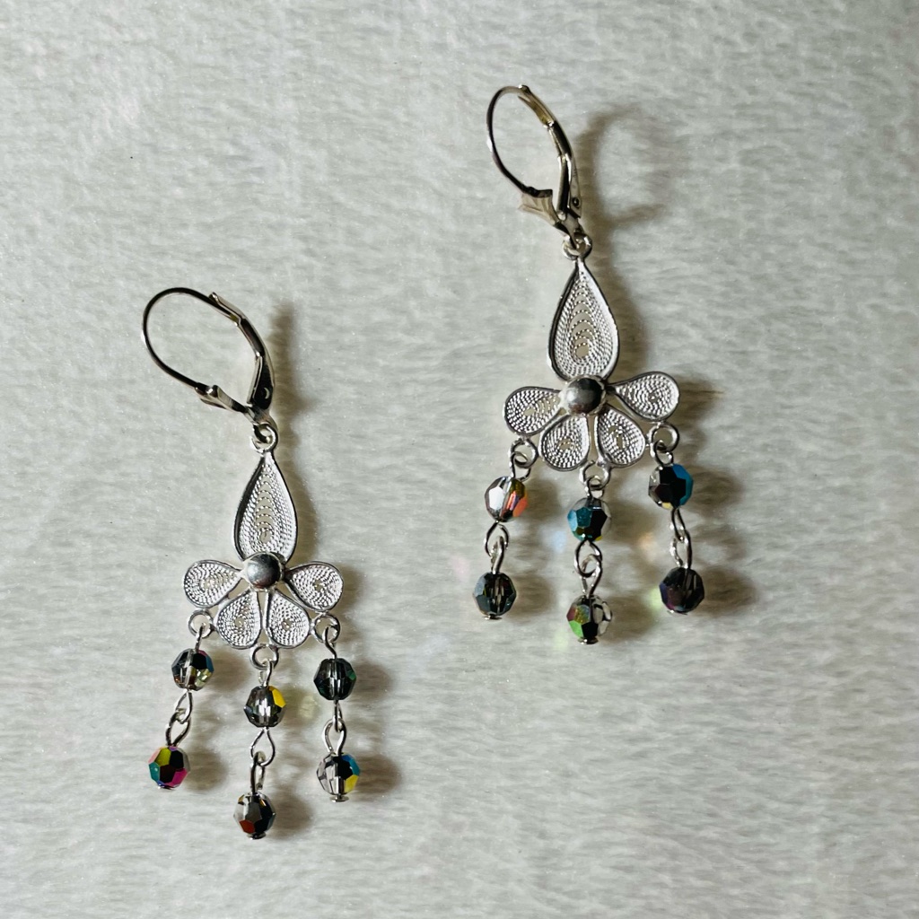 Brand New 925 Sterling Silver Multicolor Swarovski Crystal Chandelier Earrings